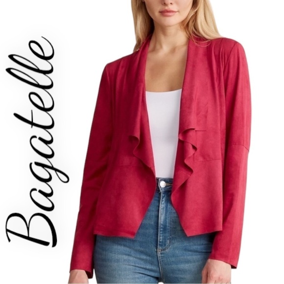 NWT BAGATELLE Faux Suede Open Moto Style Jacket, Size Large - Picture 1 of 9